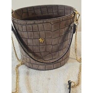 Pratesi Firenze Crocodile Leather Bucket Purse Handbag Grey Brown Made in Italy
